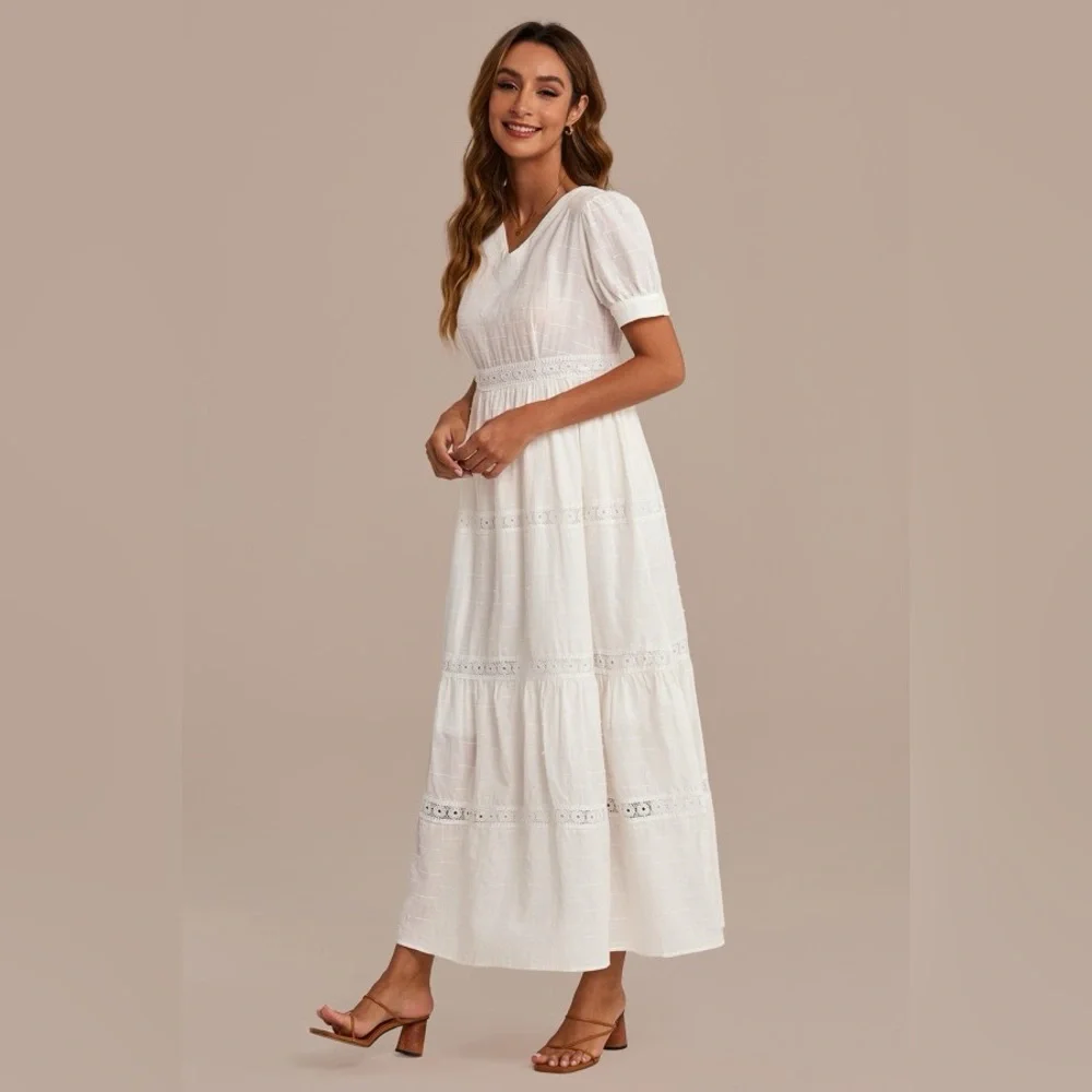 NWOT Petallush short sleeve V-neck cotton a-line maxi dress size medium M  b44